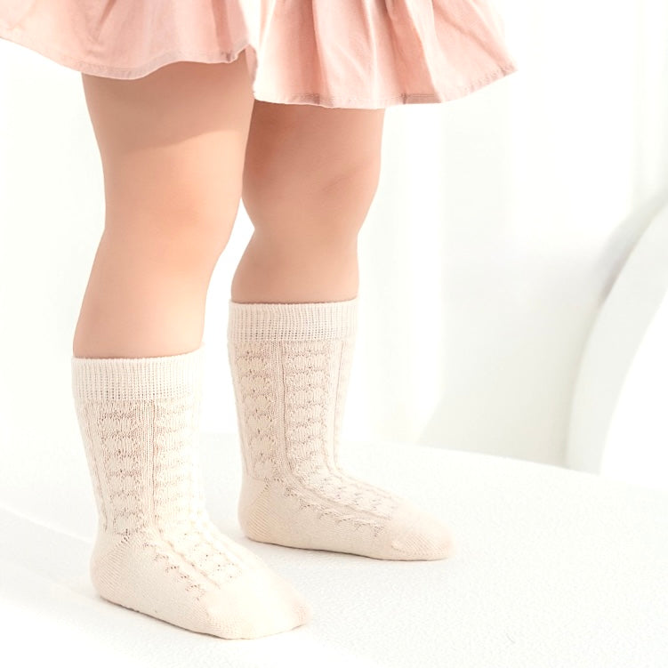 3-pack cable knit anti-slip baby socks in mixed colours – cotton non-slip socks for babies