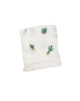Cactus cotton baby blanket with tassel trim, soft breathable newborn blanket for cot, stroller and nursery use.