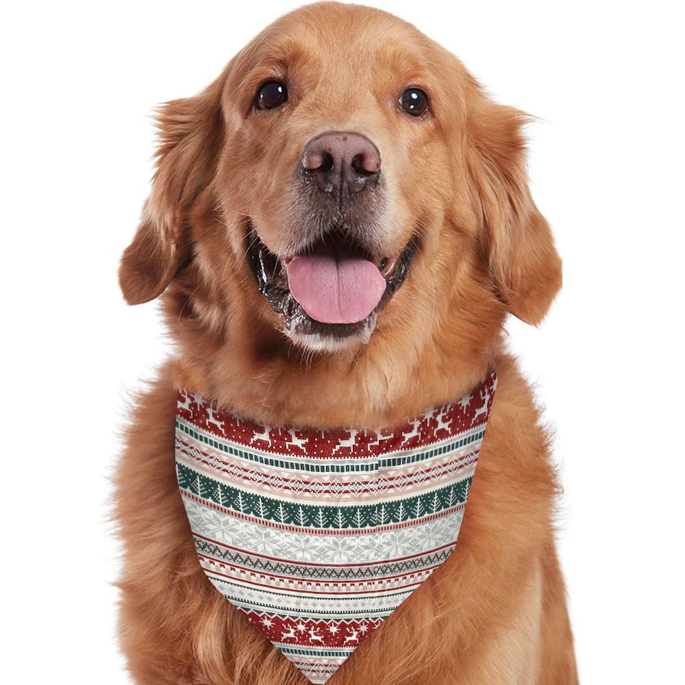 Dog wearing Christmas patterned bandana holiday pet accessory