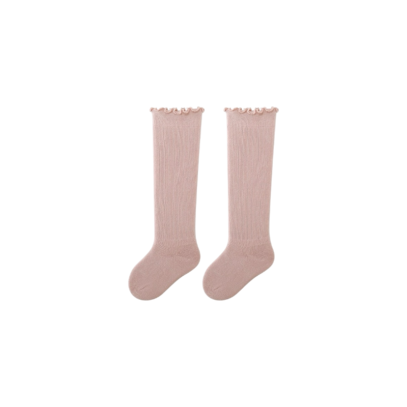 Classic ribbed long baby socks beige – cotton knee-length socks UK