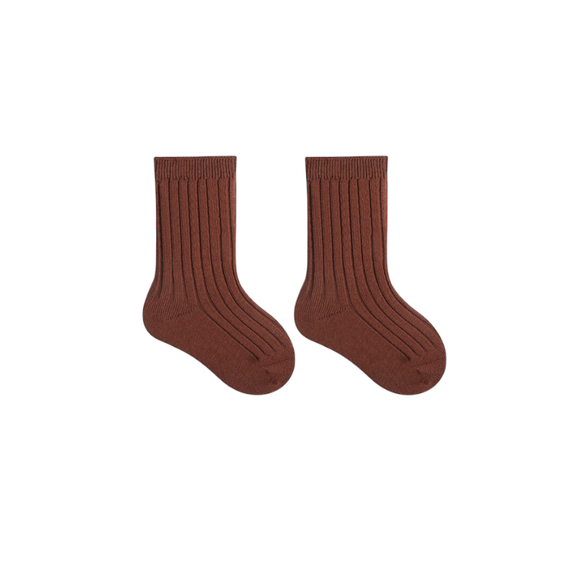Cocoa brown ribbed baby socks crafted from premium cotton for soft comfort
