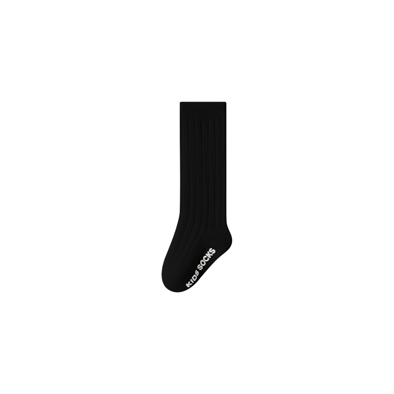 Black sock with white text on a white background