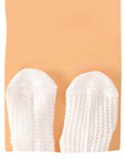 Durable reinforced toe area of lace knit baby socks made of premium cotton.
