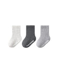 3 pairs of warm cotton toddler socks in neutral grey tones for winter