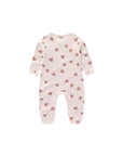Cream baby sleepsuit with strawberry print back view in soft cotton fabric
