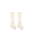 cream knee-high baby socks – stretch cotton scalloped socks for toddlers