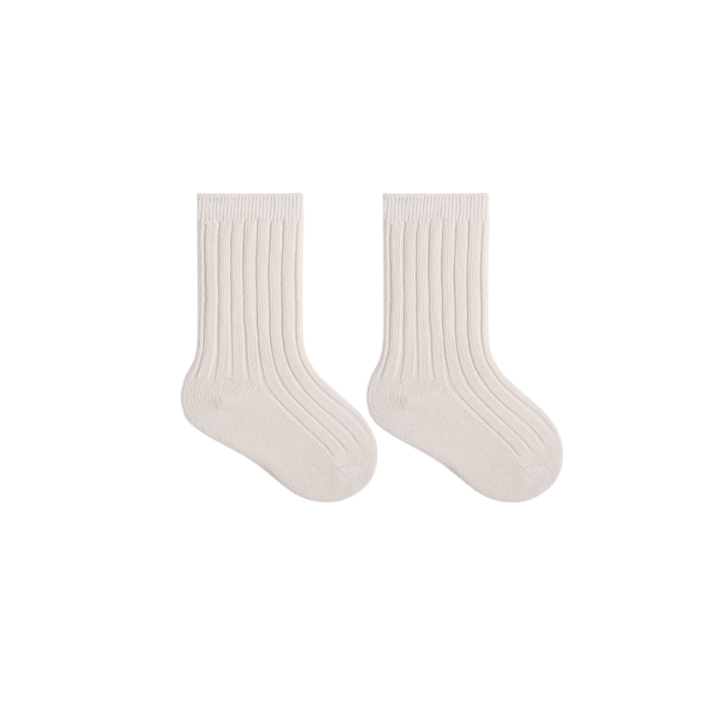 Cream white ribbed baby cotton socks – soft breathable design for toddlers
