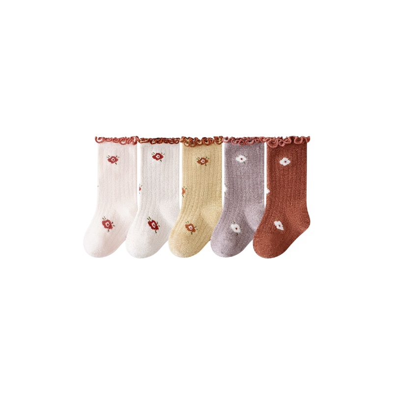 5-pair daisy frill baby socks set in pastel colours – ribbed cotton floral design BabyWonders UK