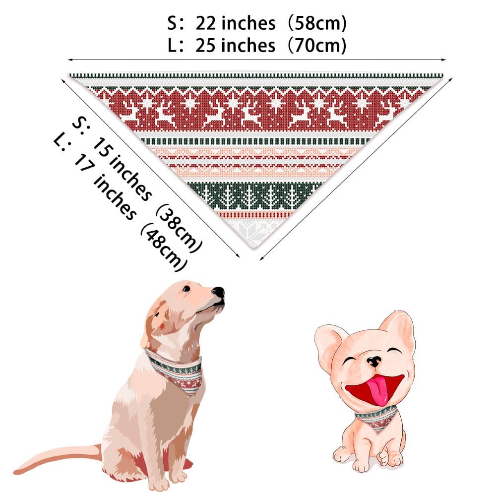 Dog bandana size guide showing small and large measurements