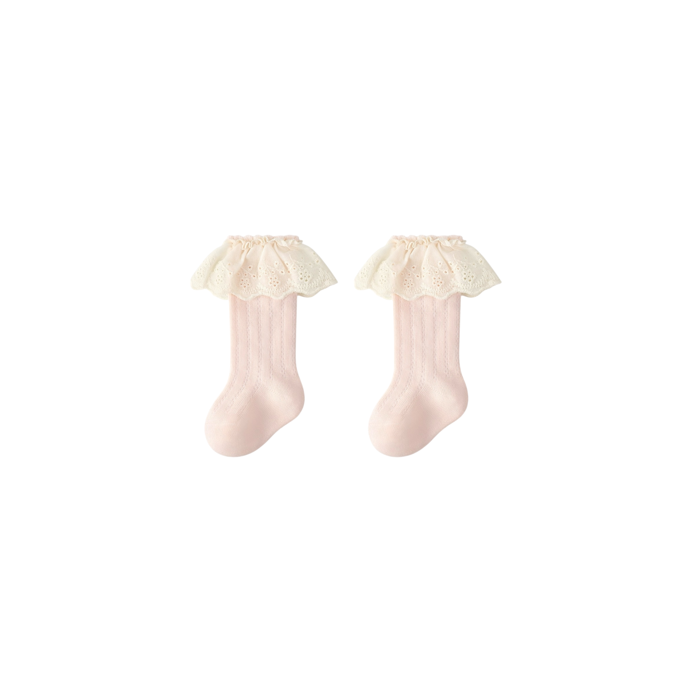 Eyelet lace baby socks pink and cream – delicate cotton lace trim socks UK