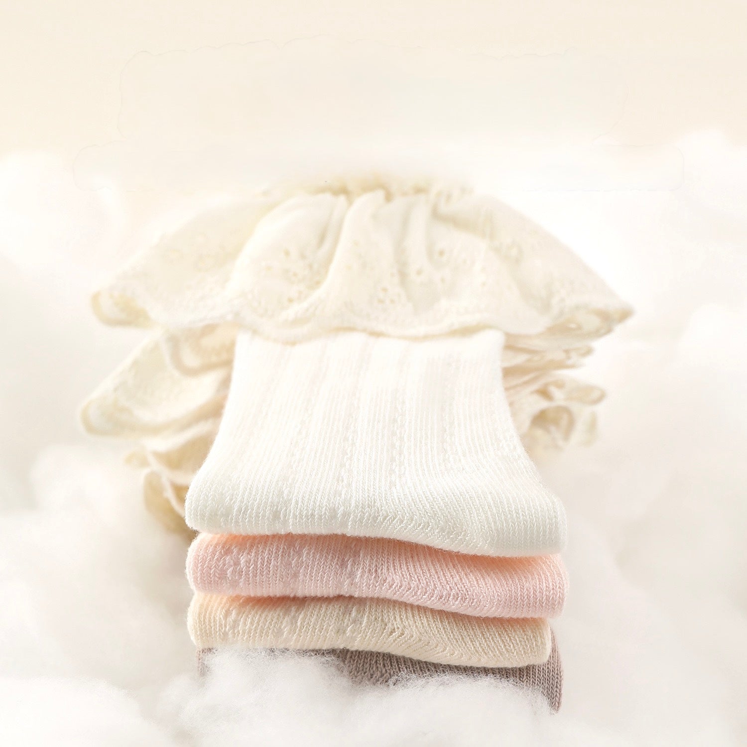 Stack of lace ruffle baby socks – cotton embroidered design UK