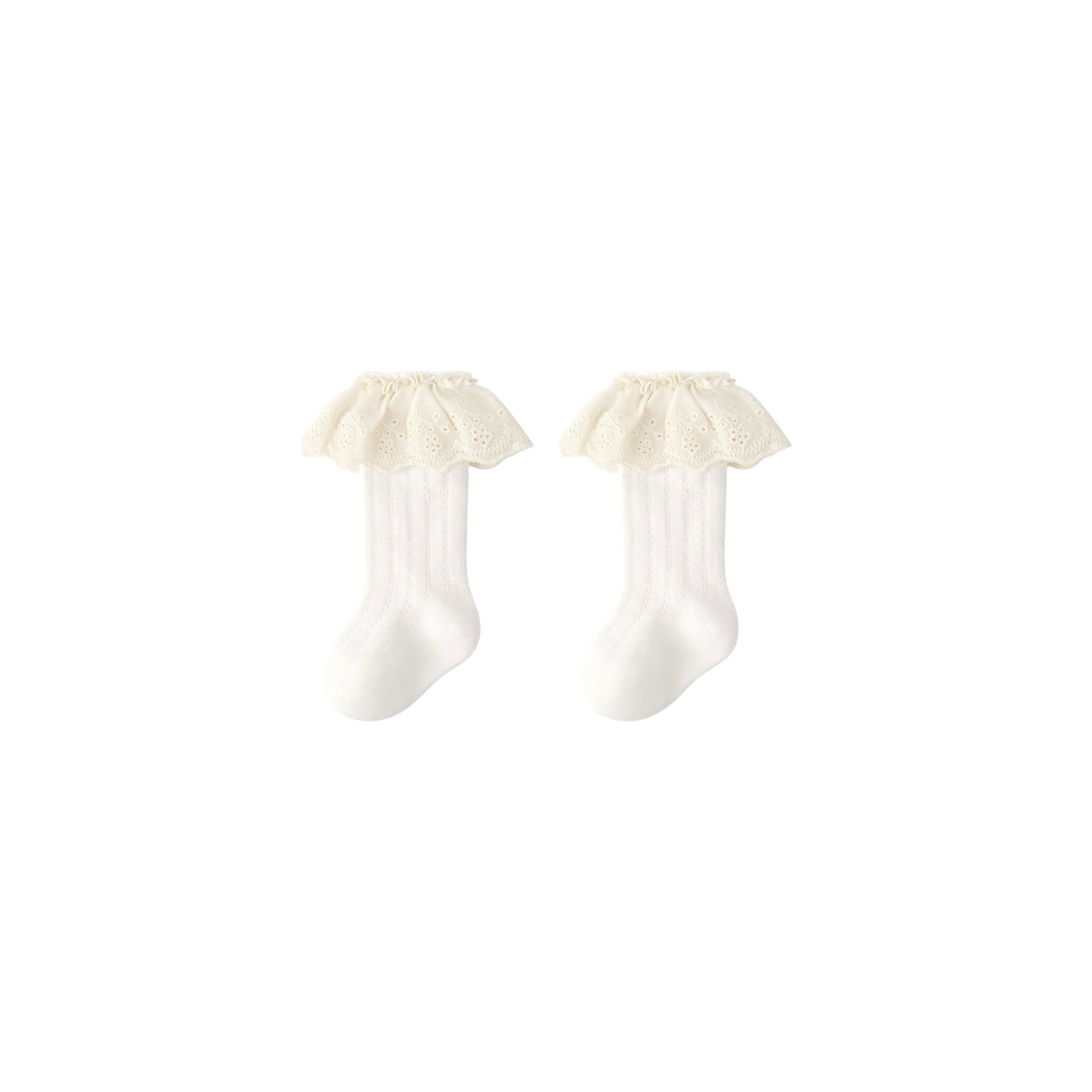 White cotton baby socks with lace ruffle cuff – breathable soft socks UK