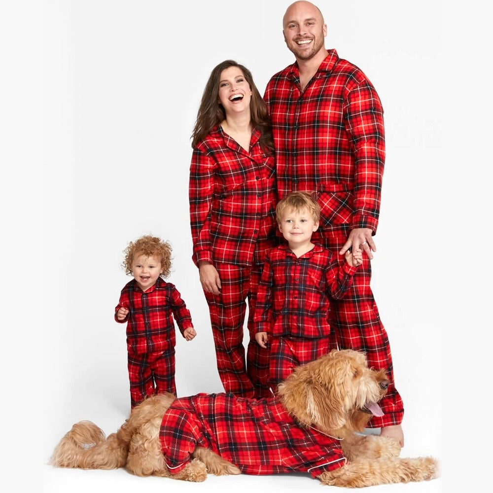 Family matching plaid pajamas set for men women kids baby and dog