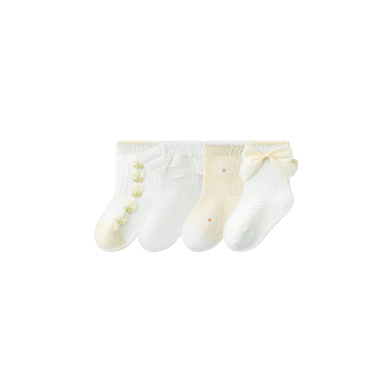 Floral bow baby socks – soft cotton baby girl socks with embroidery and bows UK