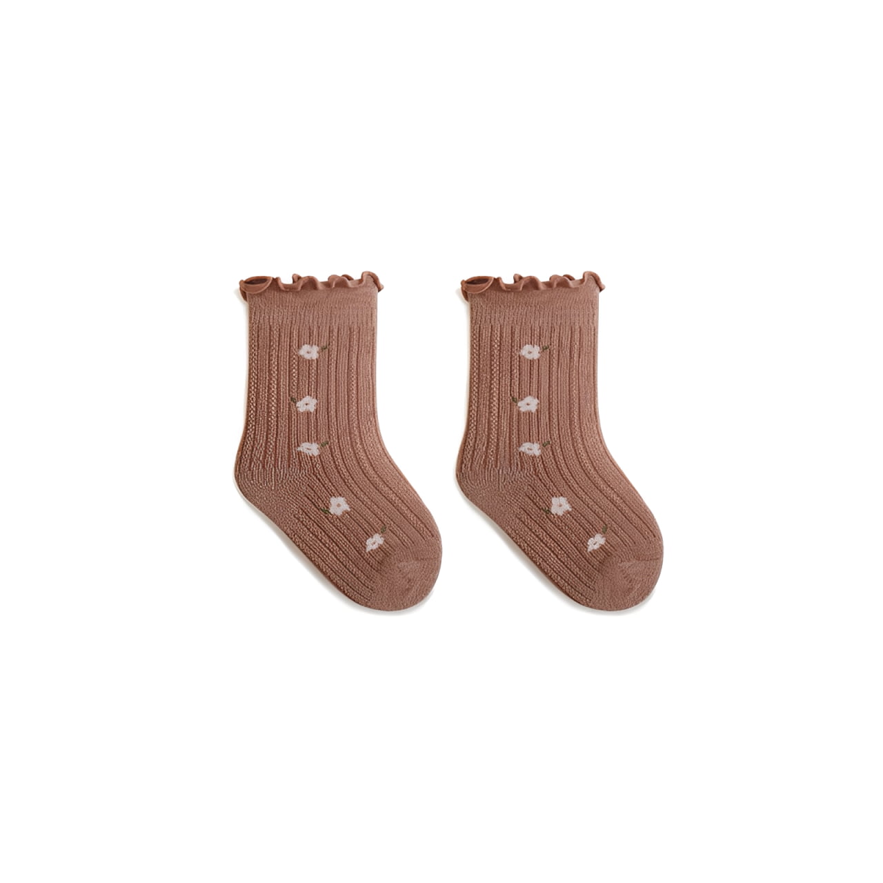 Cocoa Daisy brown floral baby socks, warm cotton toddler socks
