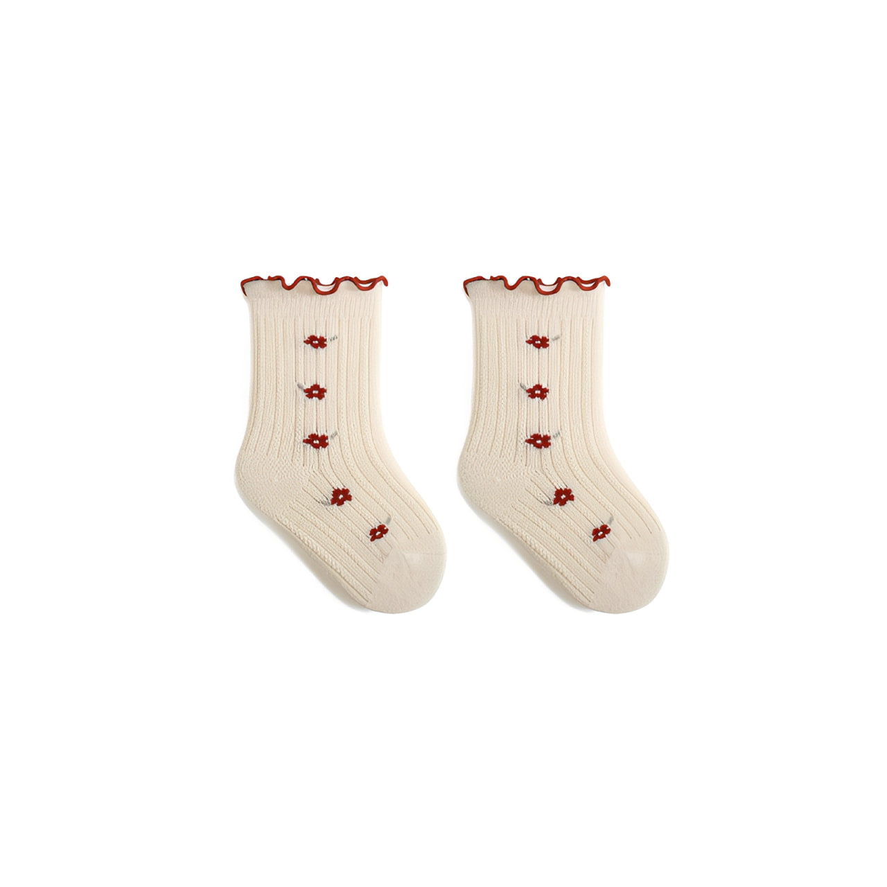 Cream Blossom floral ruffle cotton baby socks, vintage ribbed knit for girls