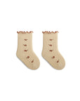 Honey Wheat Bloom ribbed baby socks, retro floral embroidery