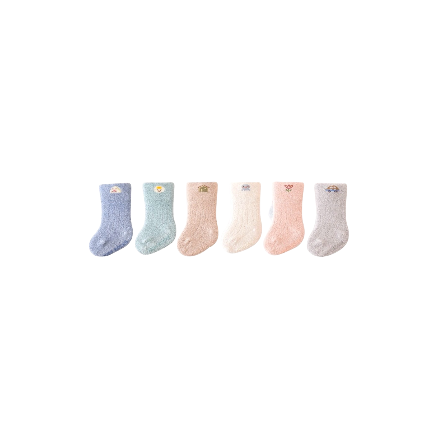 Fluffy bear embroidered baby socks 5-pair set in pastel colours – BabyWonders UK