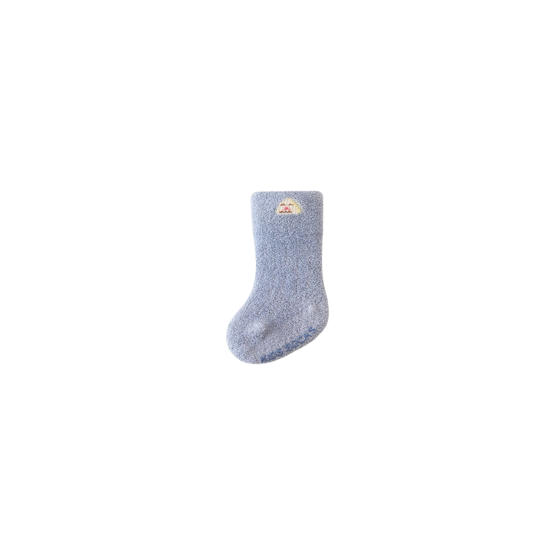 Light blue baby socks with embroidered bear design – plush fleece cotton