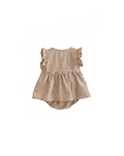 Baby gingham top and bloomers set back view in beige with soft gathered design
