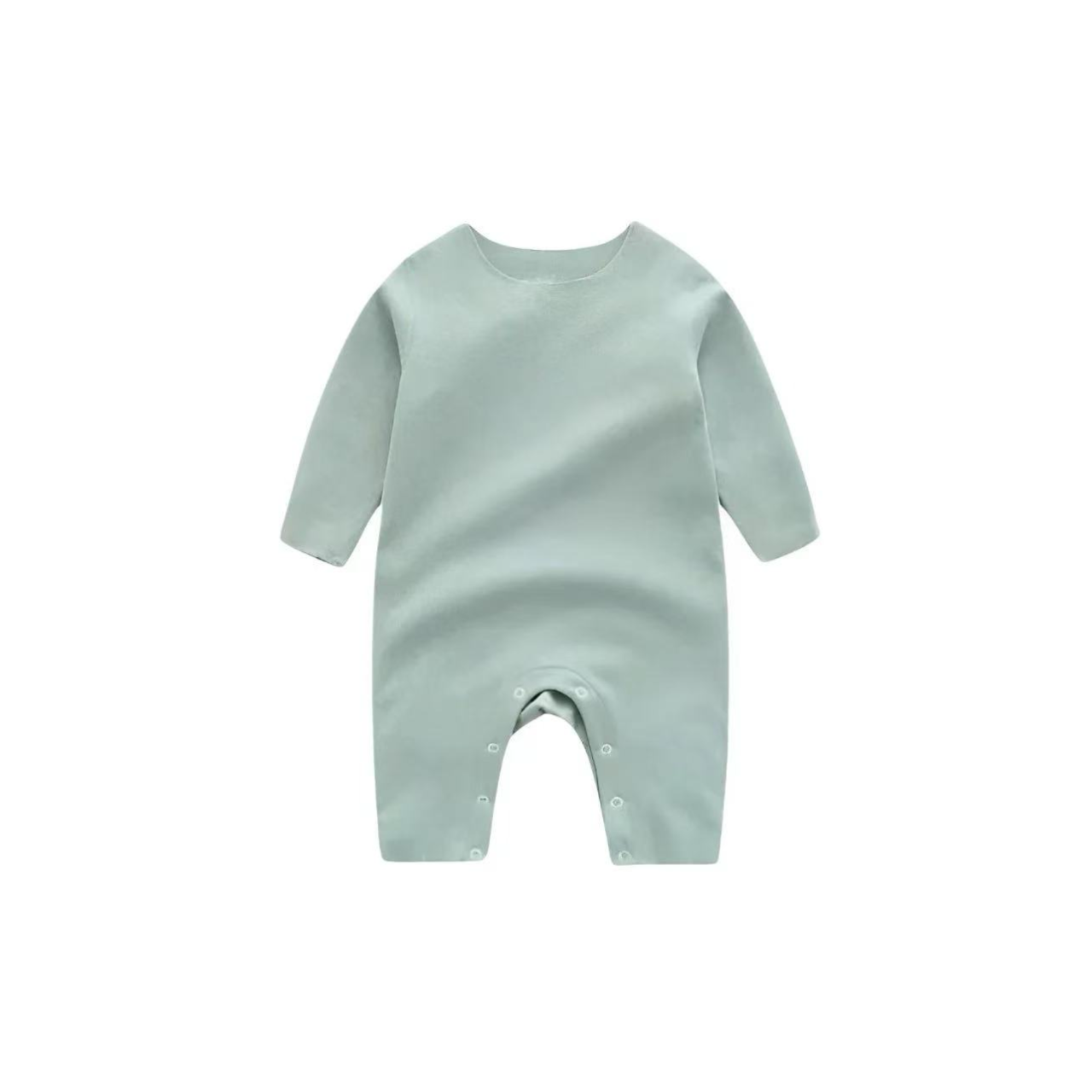 green cotton baby romper, unisex long sleeve jumpsuit for infants, soft breathable fabric
