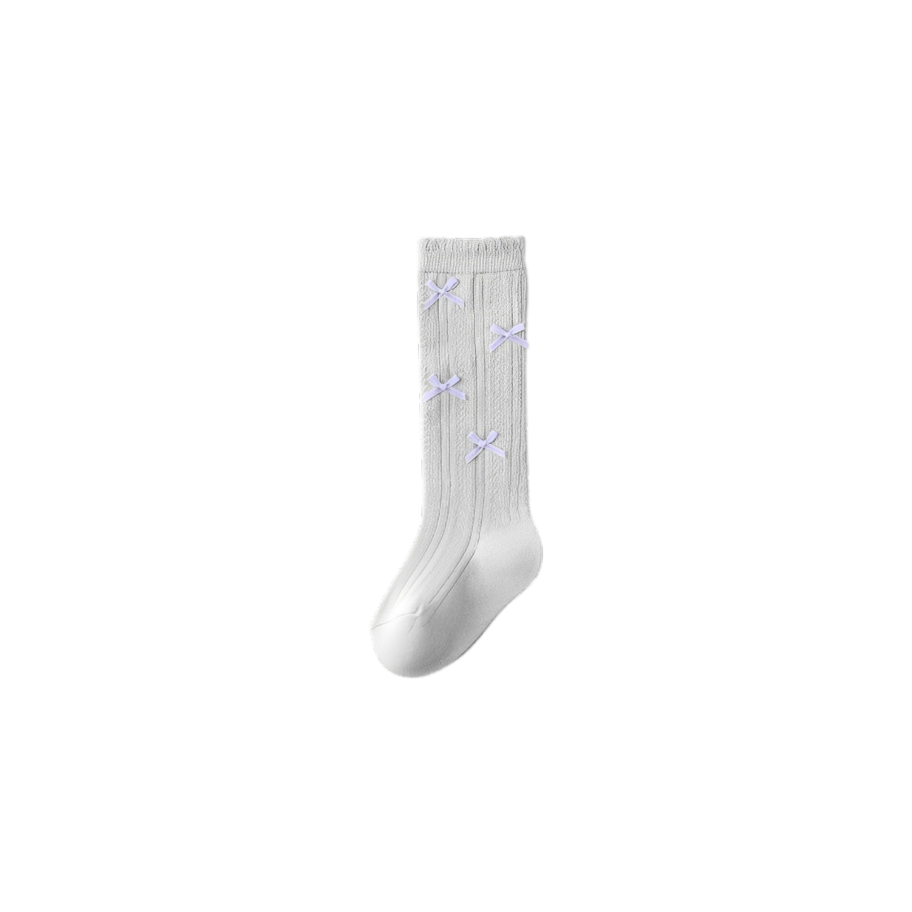 Grey knee-high knit baby socks with satin bow detail – breathable cotton
