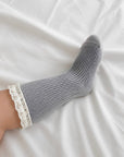 grey ribbed lace cotton baby socks for newborn girls and toddlers