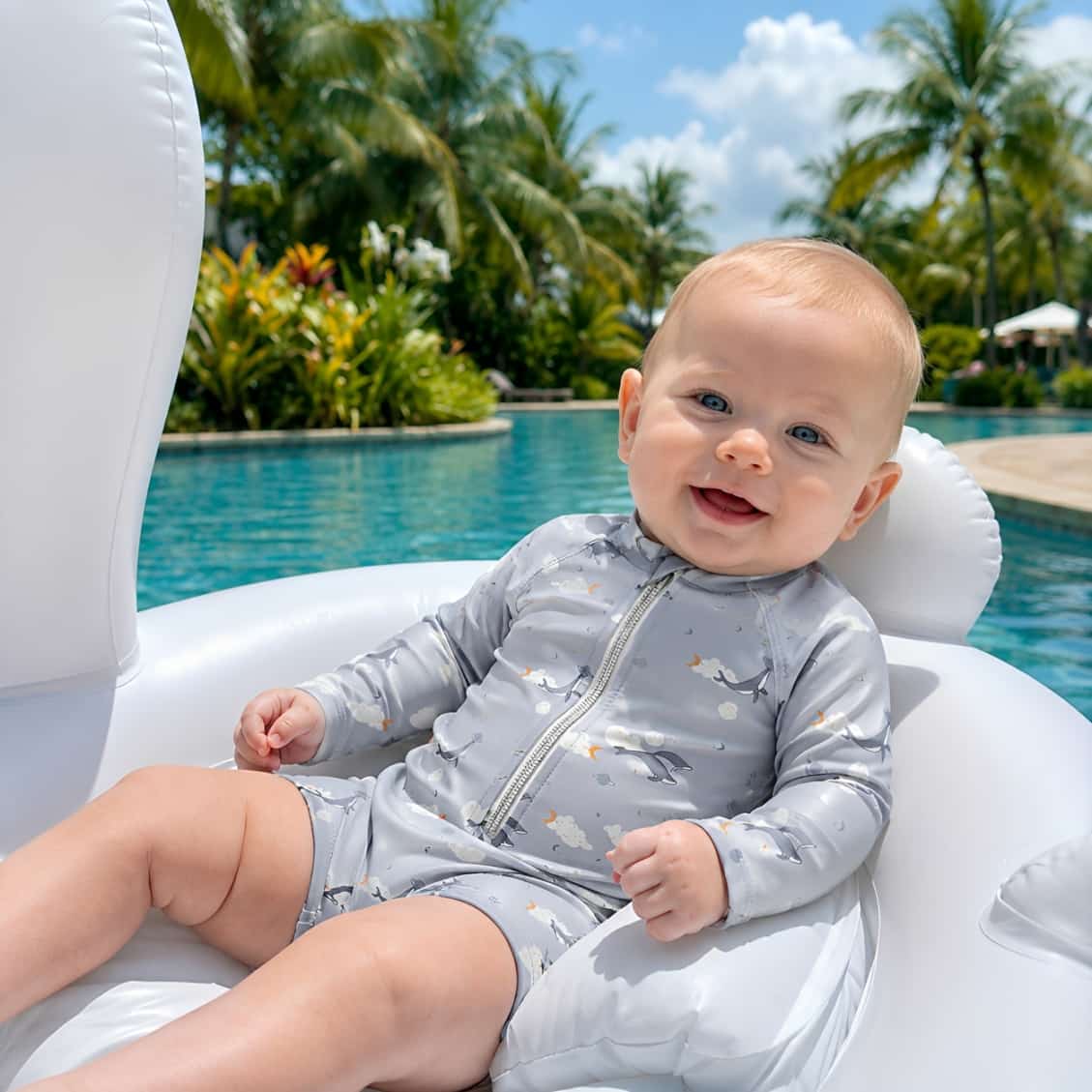 Kids whale print rash guard suit with long sleeves and quick-drying fabric for beach holidays and swimming lessons