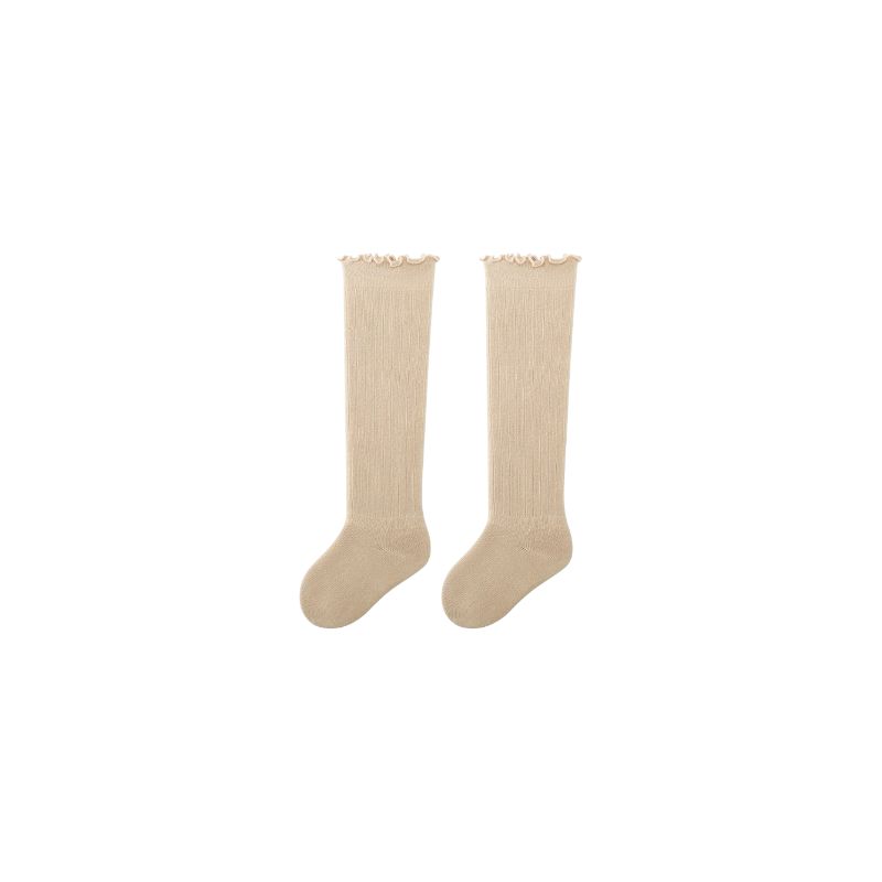 Knee-length ribbed baby socks cream and beige – breathable cotton socks UK