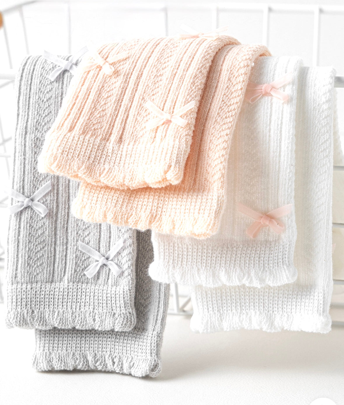 3-pair knit bow knee-high baby socks set in pastel colours – cotton comfort BabyWonders UK
