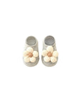 light gray knitted flower anti-slip baby socks with soft cotton grip booties in neutral baby fashion style