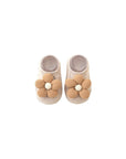 neutral knitted flower anti-slip baby socks with soft cotton grip booties for cosy everyday baby wear