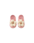 Pink knitted flower anti-slip baby socks with soft cotton grip booties for newborn and baby girls