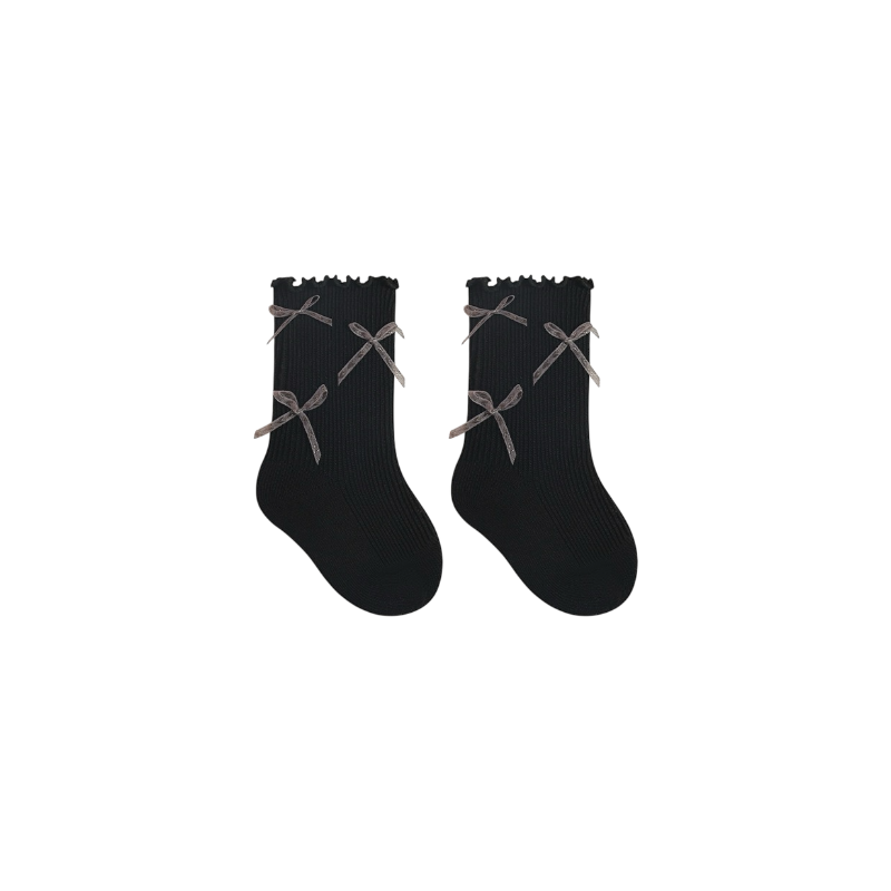 Black lace edge baby socks with bow detail – elegant cotton socks for babies