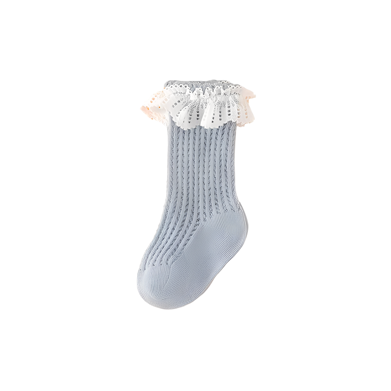 Light blue lace trim baby socks – elegant breathable cotton socks for infants and girls

