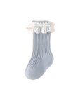 Light blue lace trim baby socks – elegant breathable cotton socks for infants and girls
