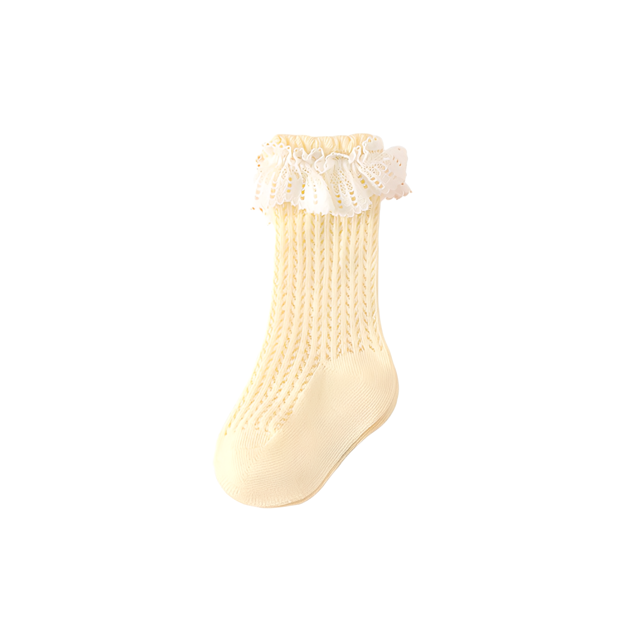 Cream lace frill baby socks – breathable cotton knit toddler socks for spring and summer