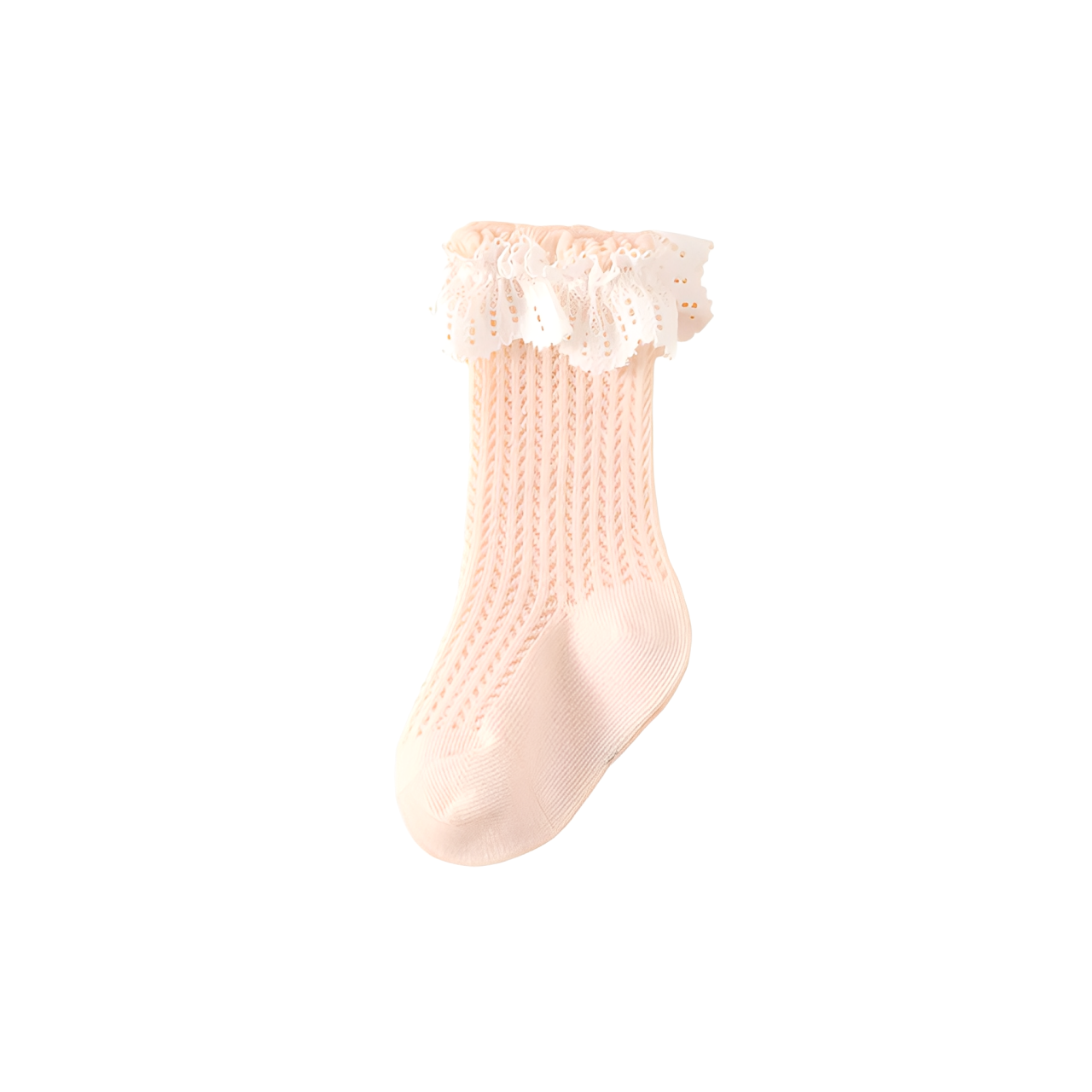 Soft pink lace frill baby socks – cute cotton hollow knit socks for toddlers
