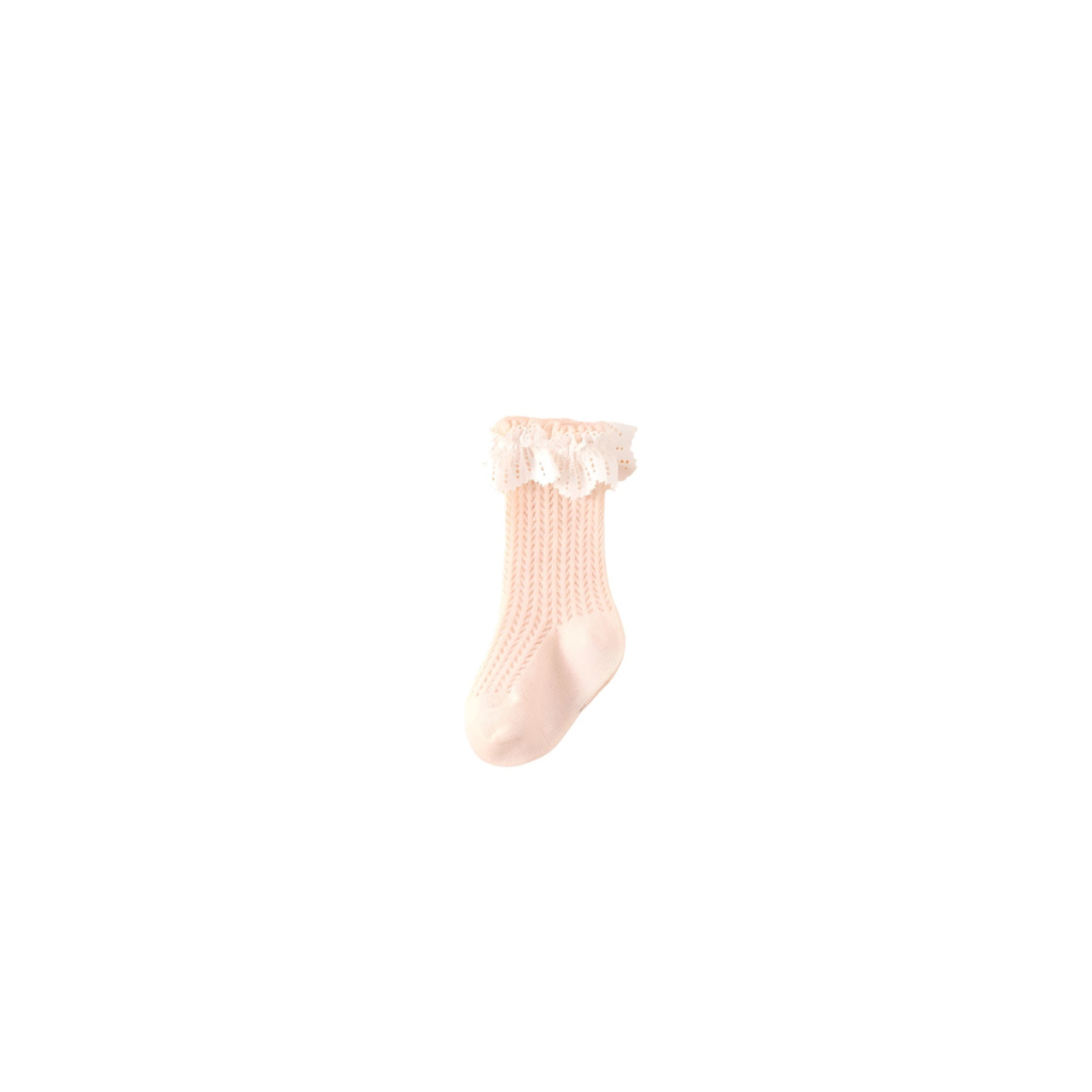 Soft pink lace frill baby socks – cute cotton hollow knit socks for toddlers

