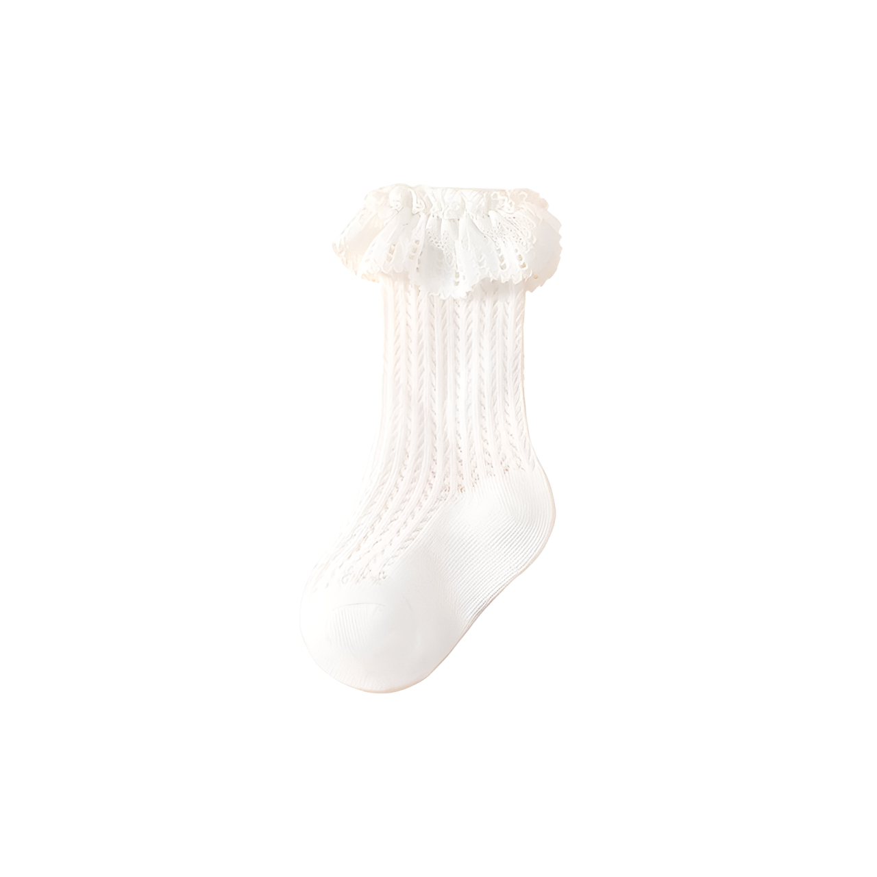 White lace frill baby socks – soft cotton hollow knit socks for girls and toddlers
