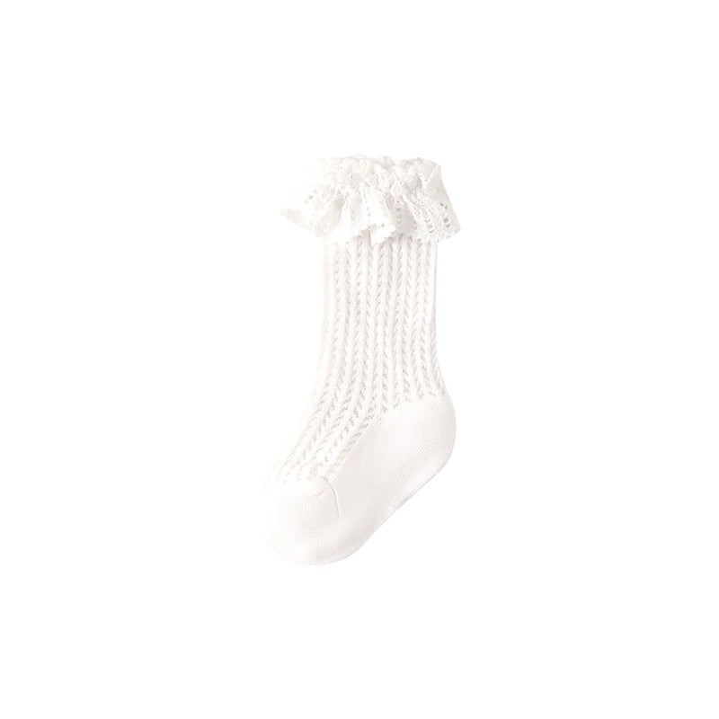 White lace frill baby socks – soft cotton hollow knit socks for girls and toddlers
