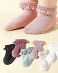 multi colour lace trim baby socks – breathable cotton non-slip baby socks