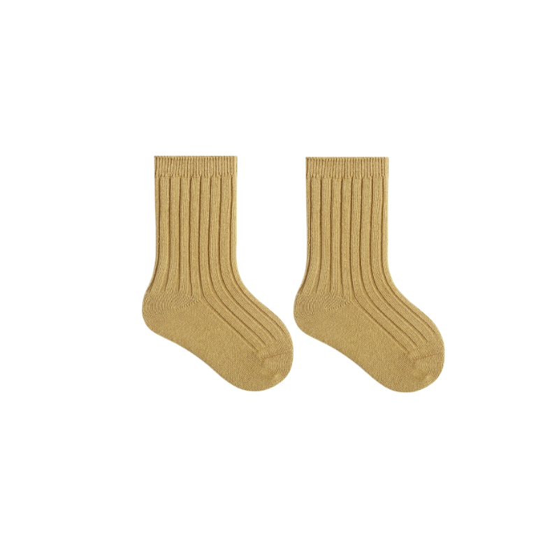 Mustard yellow ribbed baby socks in soft breathable cotton fabric
