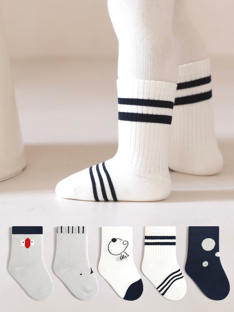 Unisex navy and white striped baby socks set – breathable cotton material