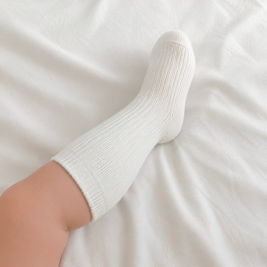 white ribbed cotton baby socks for toddlers and newborn everyday comfort
