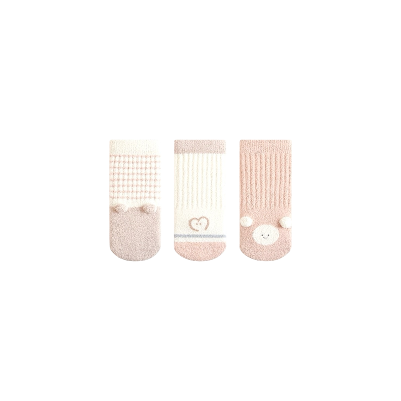3-pair pastel bear and heart baby socks set by BabyWonders UK – soft cotton socks for newborns and toddlers