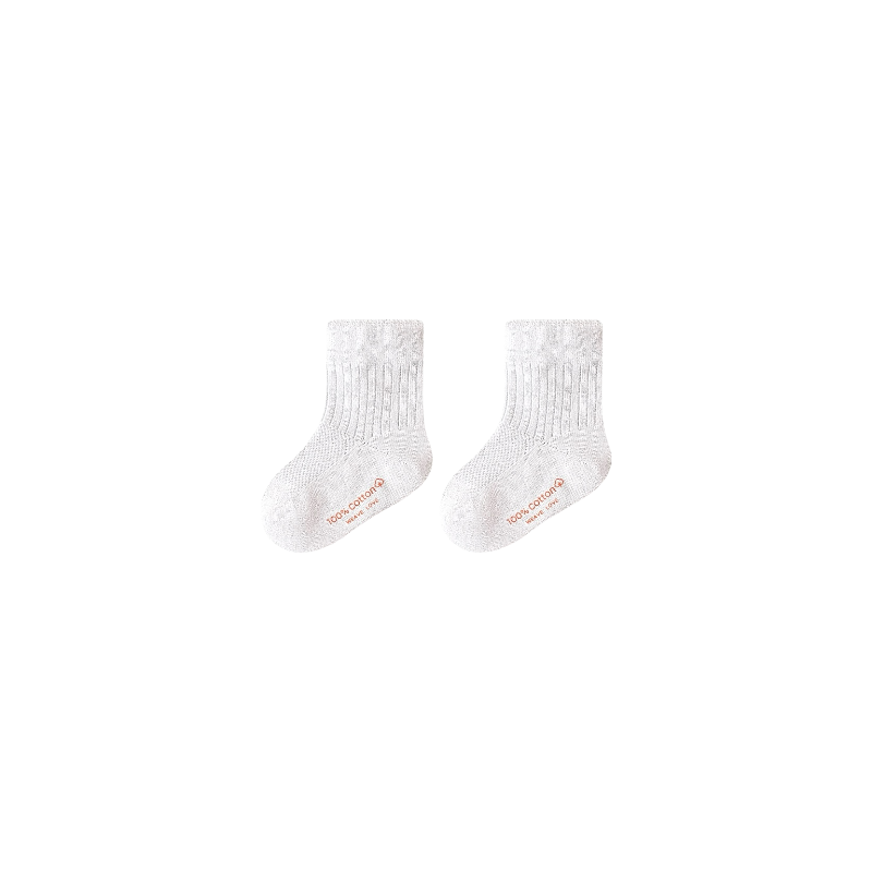 Mint pastel cotton baby socks with cable knit texture and anti-slip sole