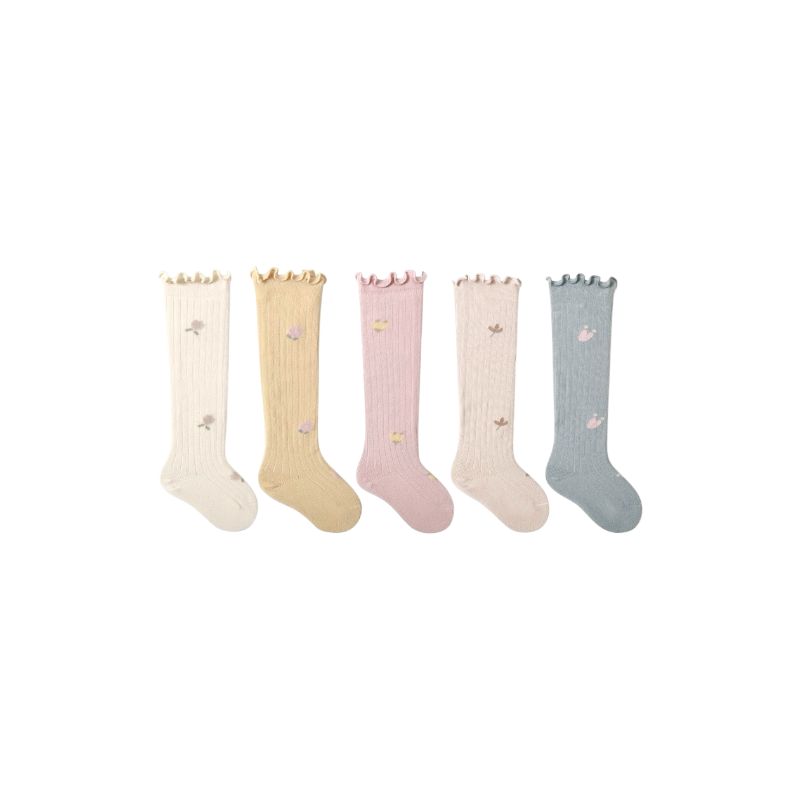 Pastel scallop knee-high baby socks – 5 pairs soft cotton long socks for babies and toddlers