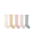 Pastel scallop knee-high baby socks – 5 pairs soft cotton long socks for babies and toddlers