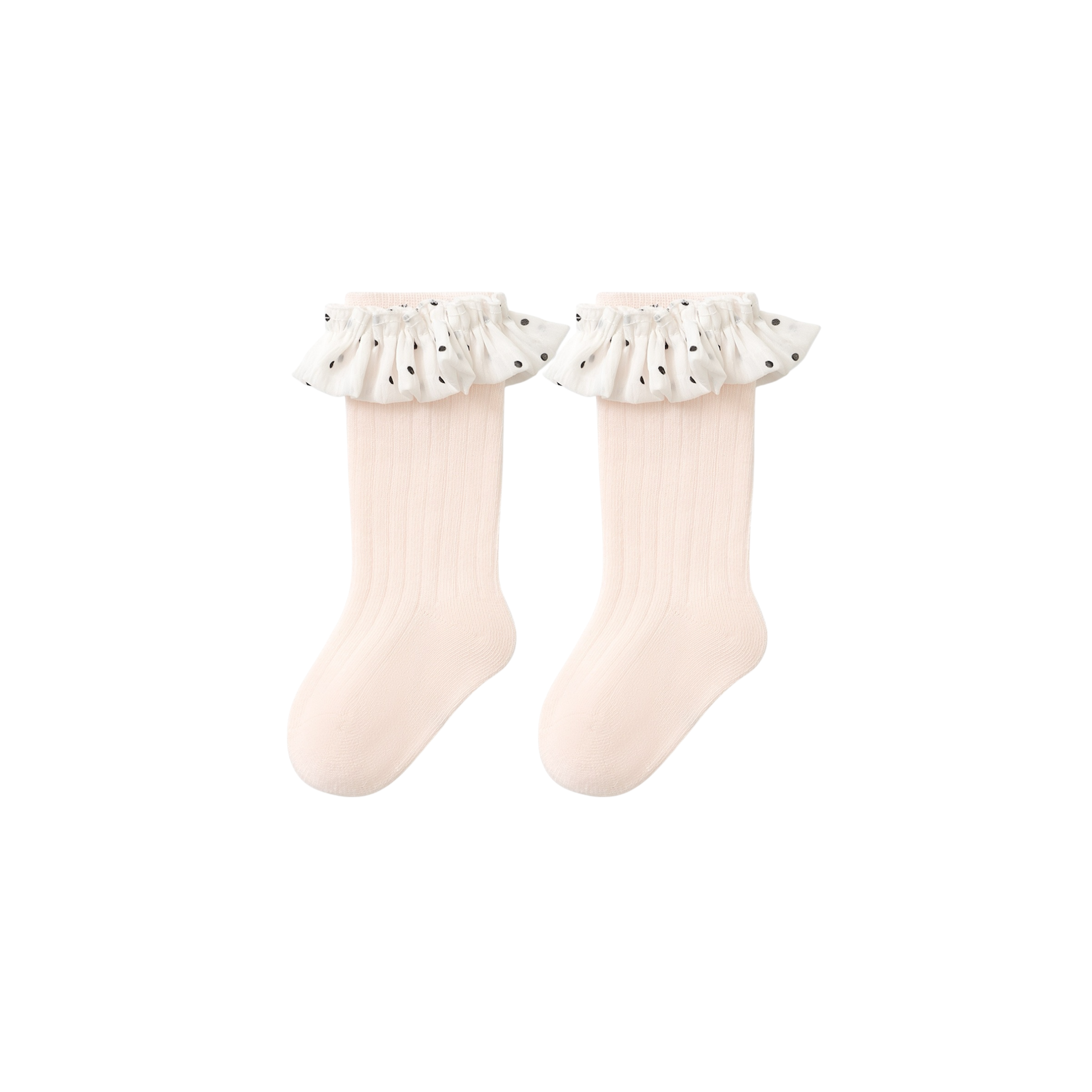 Pink frill baby socks with polka dot trim – breathable cotton mid-calf socks